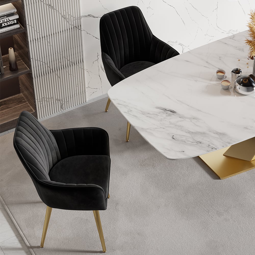 Questions et Réponses pour Chaise de salle à manger moderne en velours noir, lot de 2