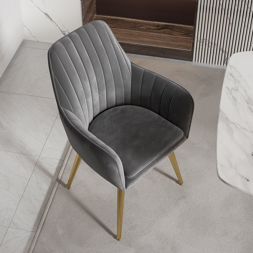 Avis Clients sur Chaise de salle à manger moderne rembourrée en velours gris avec accoudoirs (lot de 2)