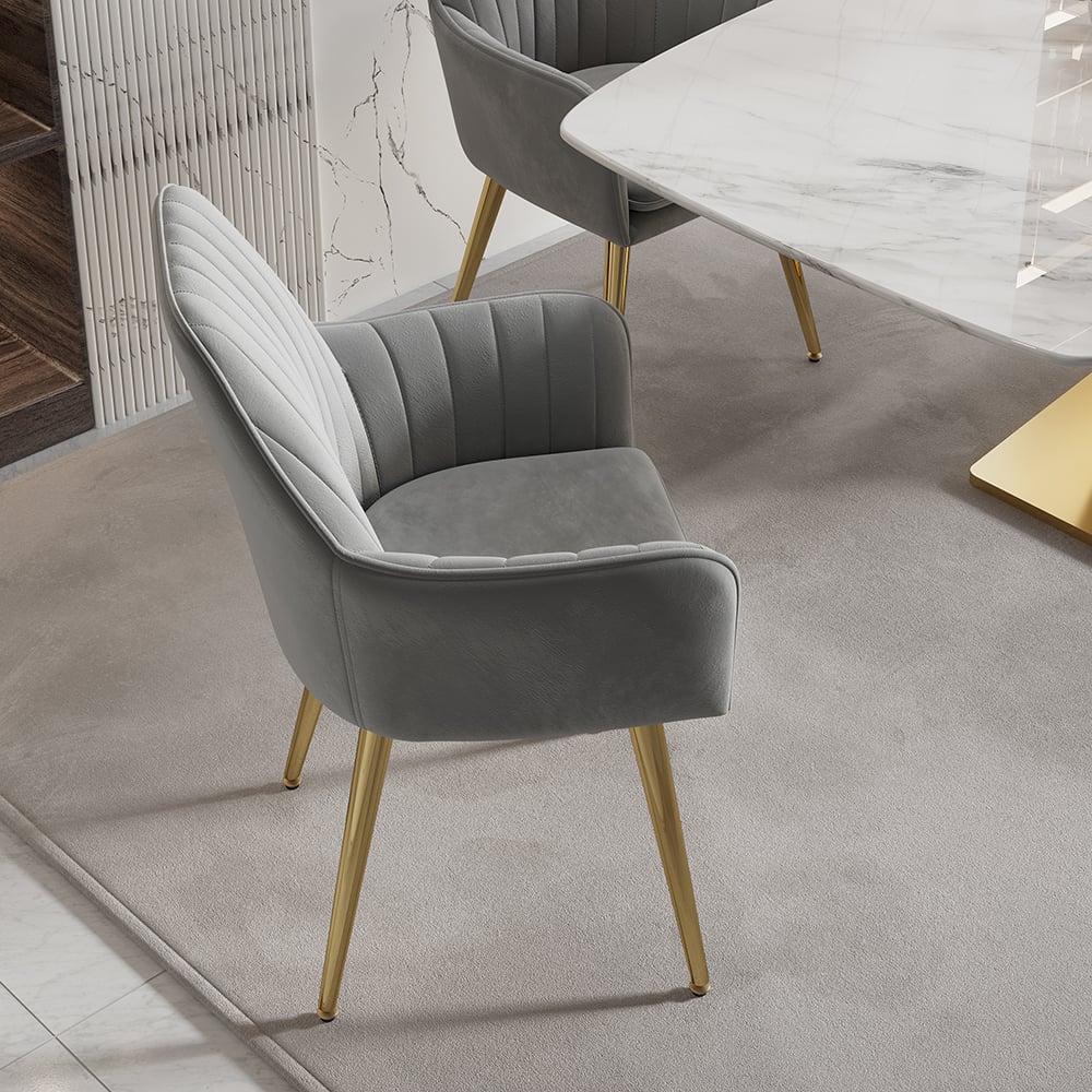 Questions et Réponses pour Chaise de salle à manger moderne en velours gris clair, lot de 2