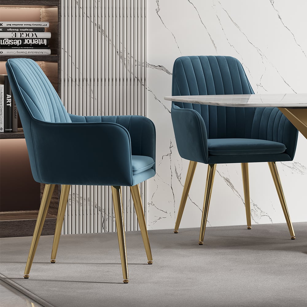 Perguntas e respostas para Conjunto de 2 cadeiras de jantar modernas com estofamento de veludo azul