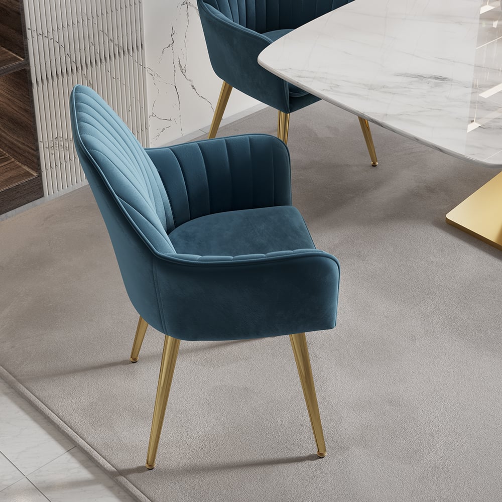 Customer Reviews for Modern Dining Chair Blue Velvet Upholstered Dining Chairs With Arms 2 Pieces