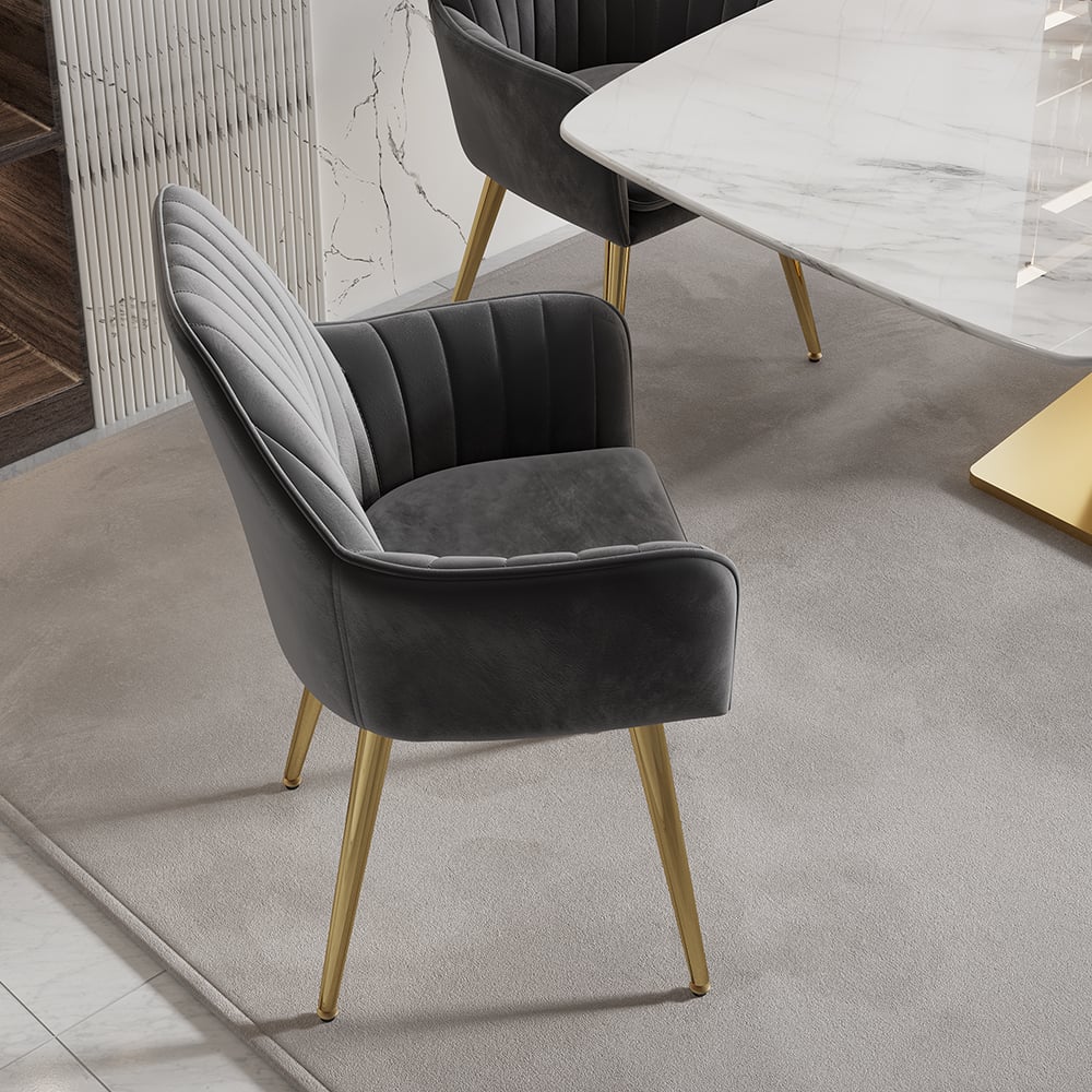Avis Clients sur Chaise de salle à manger moderne rembourrée en velours gris avec accoudoirs (lot de 2)