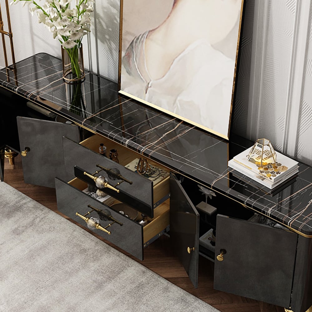 Questions and Answers for Chift Modern Black TV Stand 4-Door 2-Drawer Luxurious Media Console for TVs Up to 200 cm