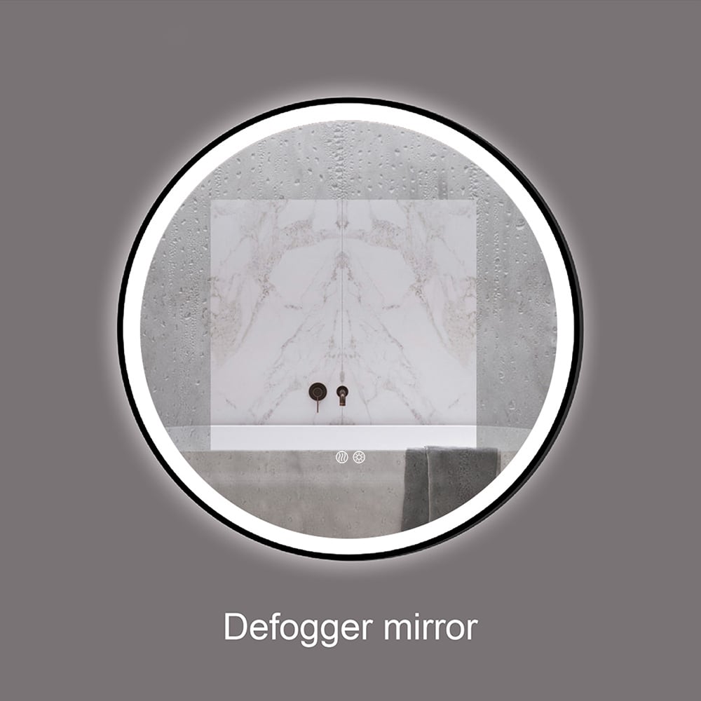 Questions et Réponses pour Miroirs de salle de bain encadrés noirs avec lumières Miroir mural rond de salle de bain à LED