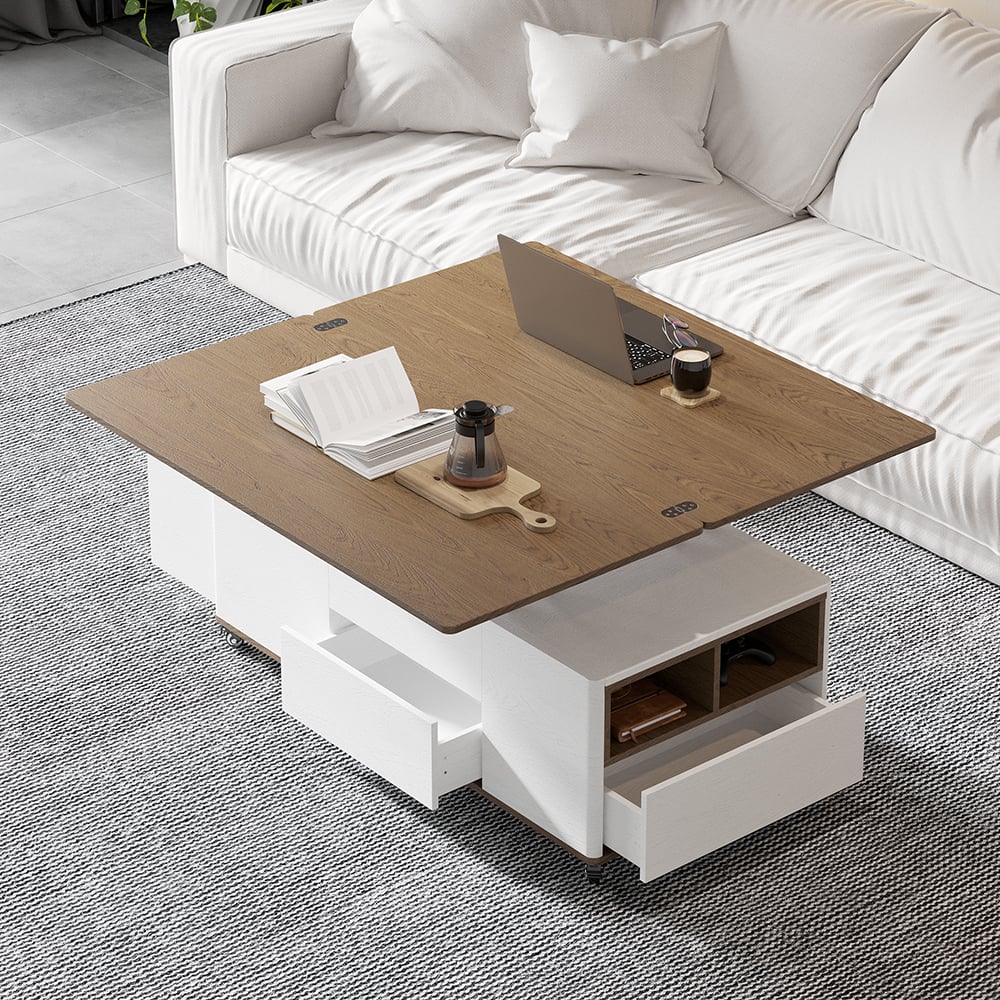 Questions and Answers for 1200mm Lift-Top Foldable White Coffee Table with Drawers & Cabinet