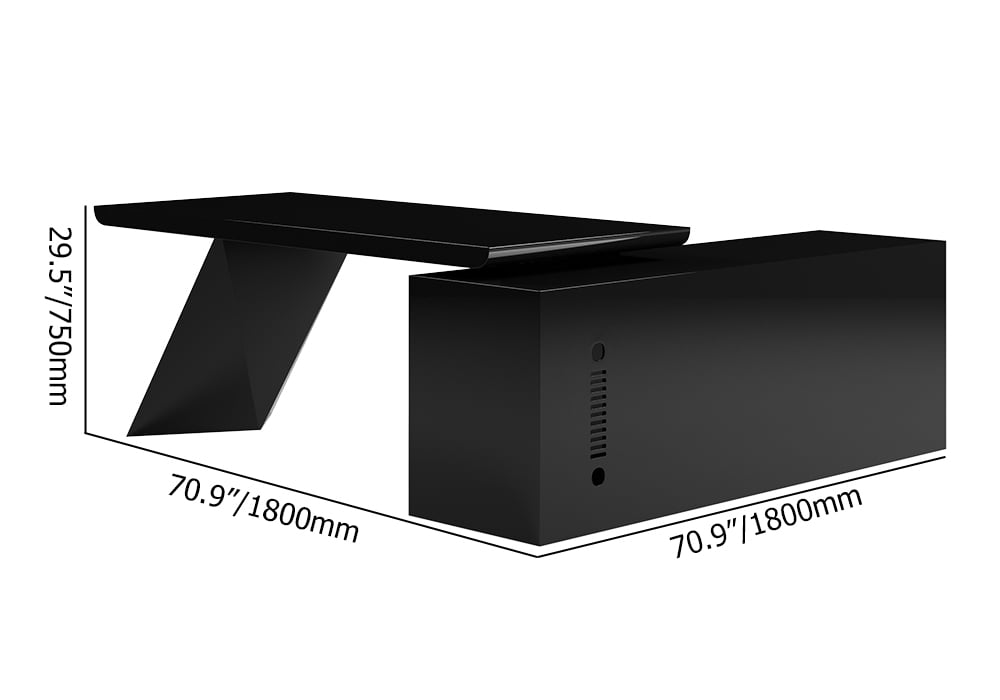 Modern Black Large L-Shape Executive Desk & Swivel Chair Set (70.9'') weights dimensions image