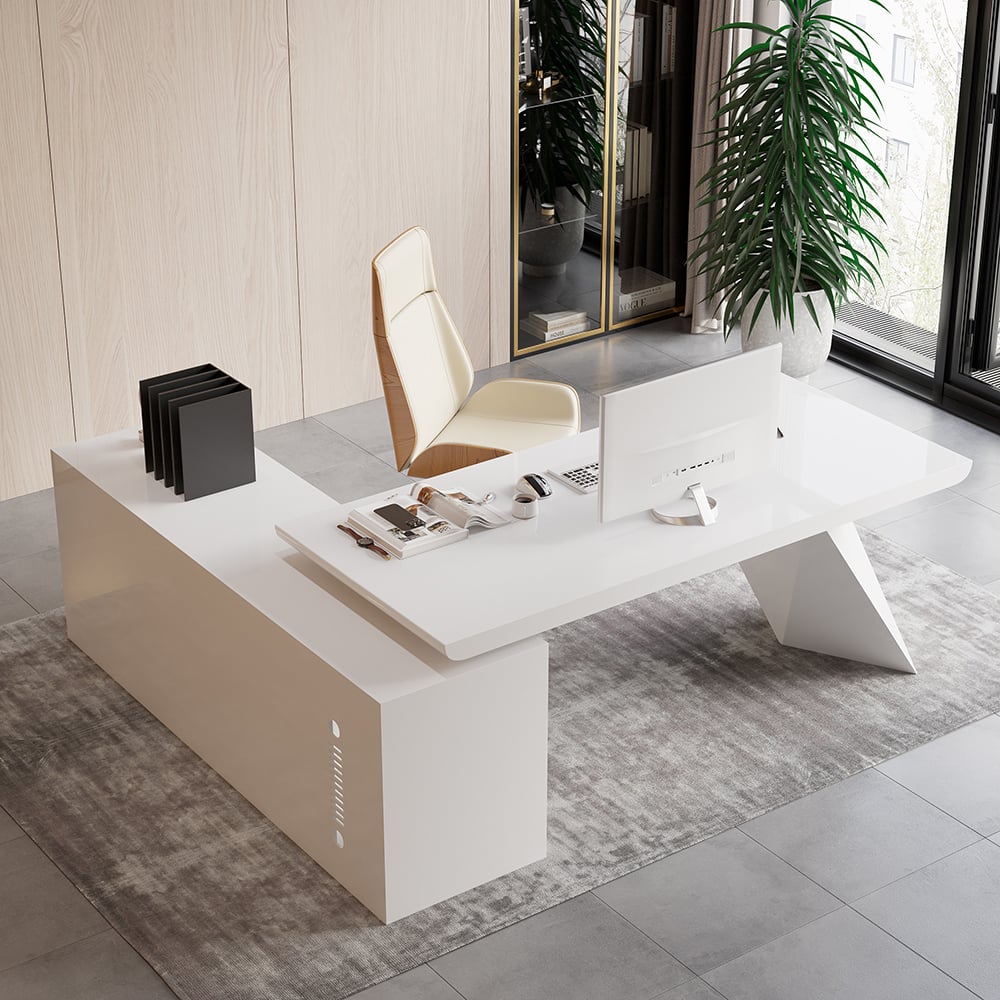Questions and Answers for Modern White Large L-Shape Executive Desk with Drawers & Cabinet Right Hand (78.7'')