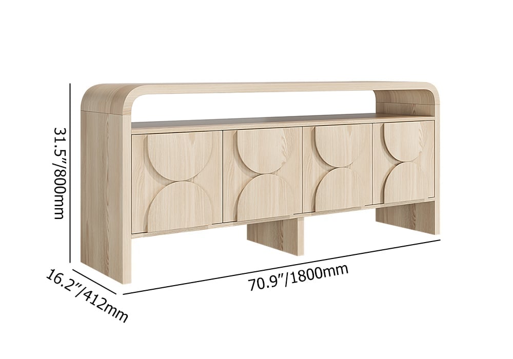 71" Wood Sideboard Buffet Japandi Distressed White Credenza with Shelves&4 Doors  weights dimensions image