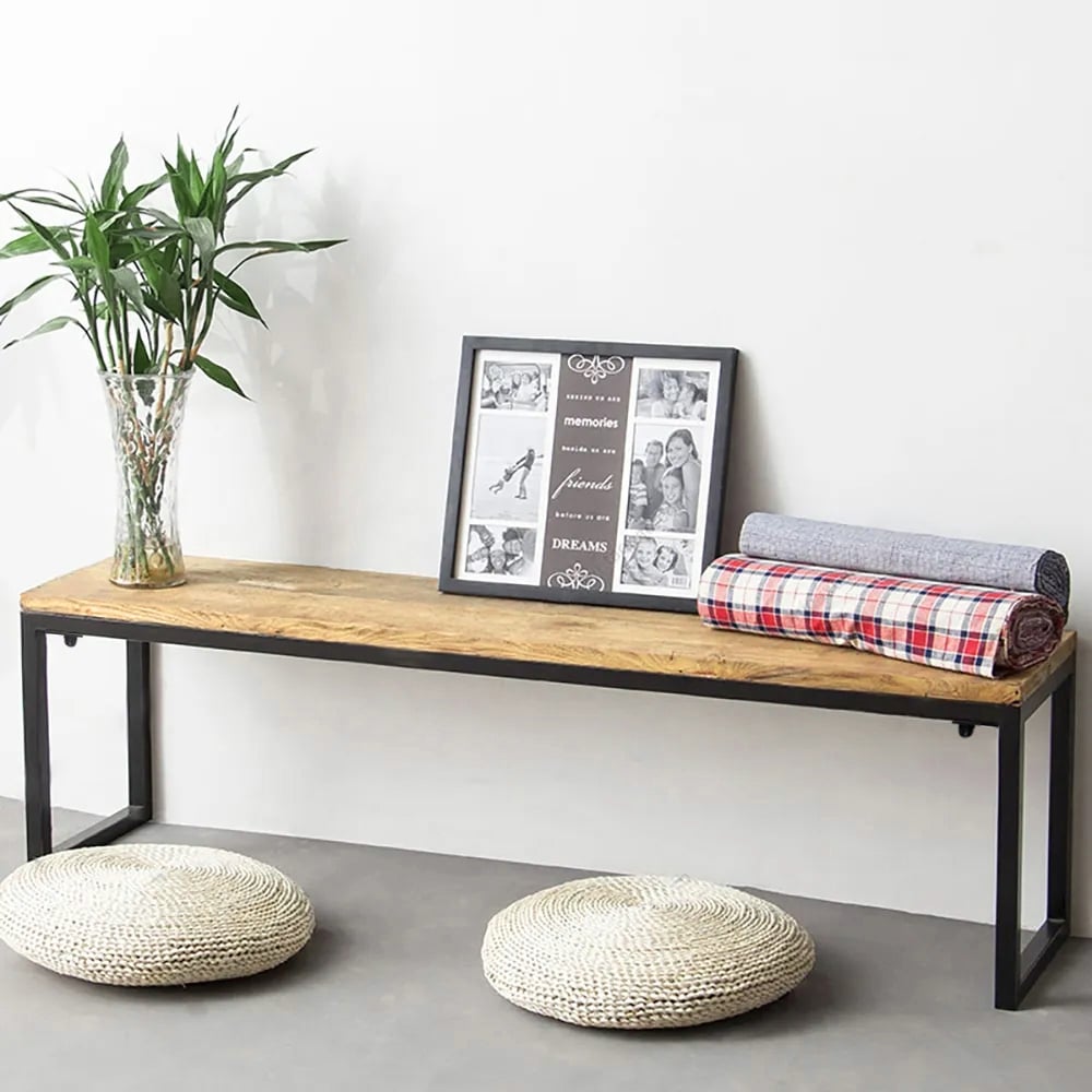 Questions and Answers for 1000mm Rustic Entryway Bench Wood Bench with Metal Legs Natural Bench