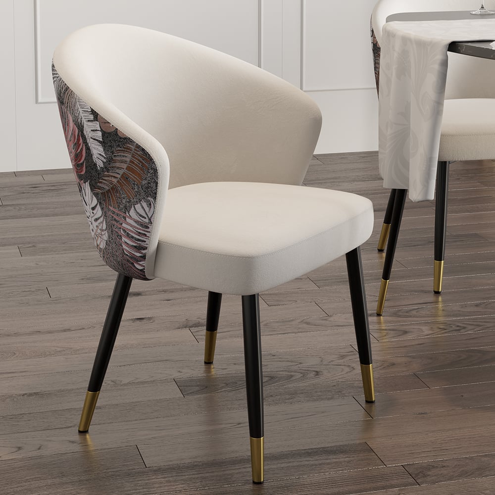 Questions and Answers for 4-Piece White Upholstered Velvet Dining Chair Curved Back Modern Arm Chair