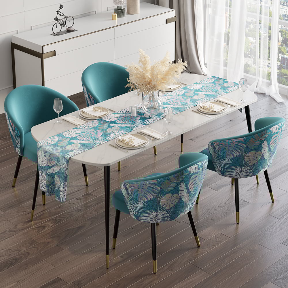 Customer Reviews for Greenish Blue Velvet Dining Chair Curved Back Modern Arm Chair Gold & Black