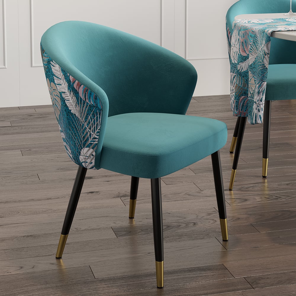 Customer Reviews for 4-Piece Greenish Blue Velvet Dining Chair Curved Back Modern Arm Chair Gold & Black