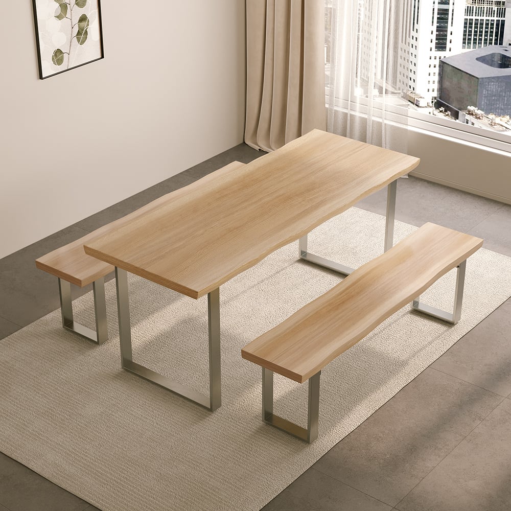 Avis Clients sur Banc de salle à manger rustique Live Edge pour 3 personnes en bois massif avec base luge naturelle de 1600 mm