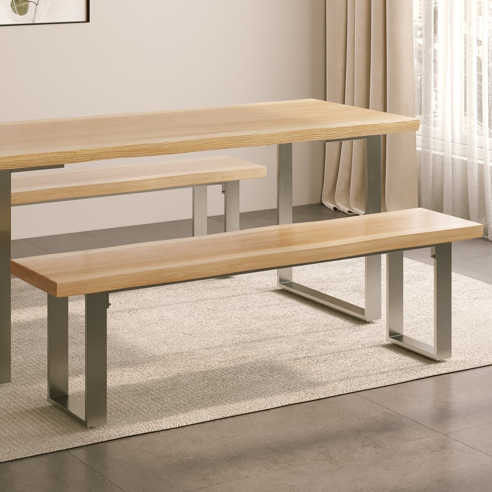 Avis Clients sur Banc de salle à manger rustique Live Edge pour 3 personnes en bois massif avec base luge naturelle de 1600 mm