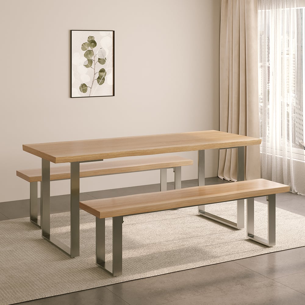 Avis Clients sur Banc de salle à manger rustique Live Edge pour 3 personnes en bois massif avec base luge naturelle de 1600 mm