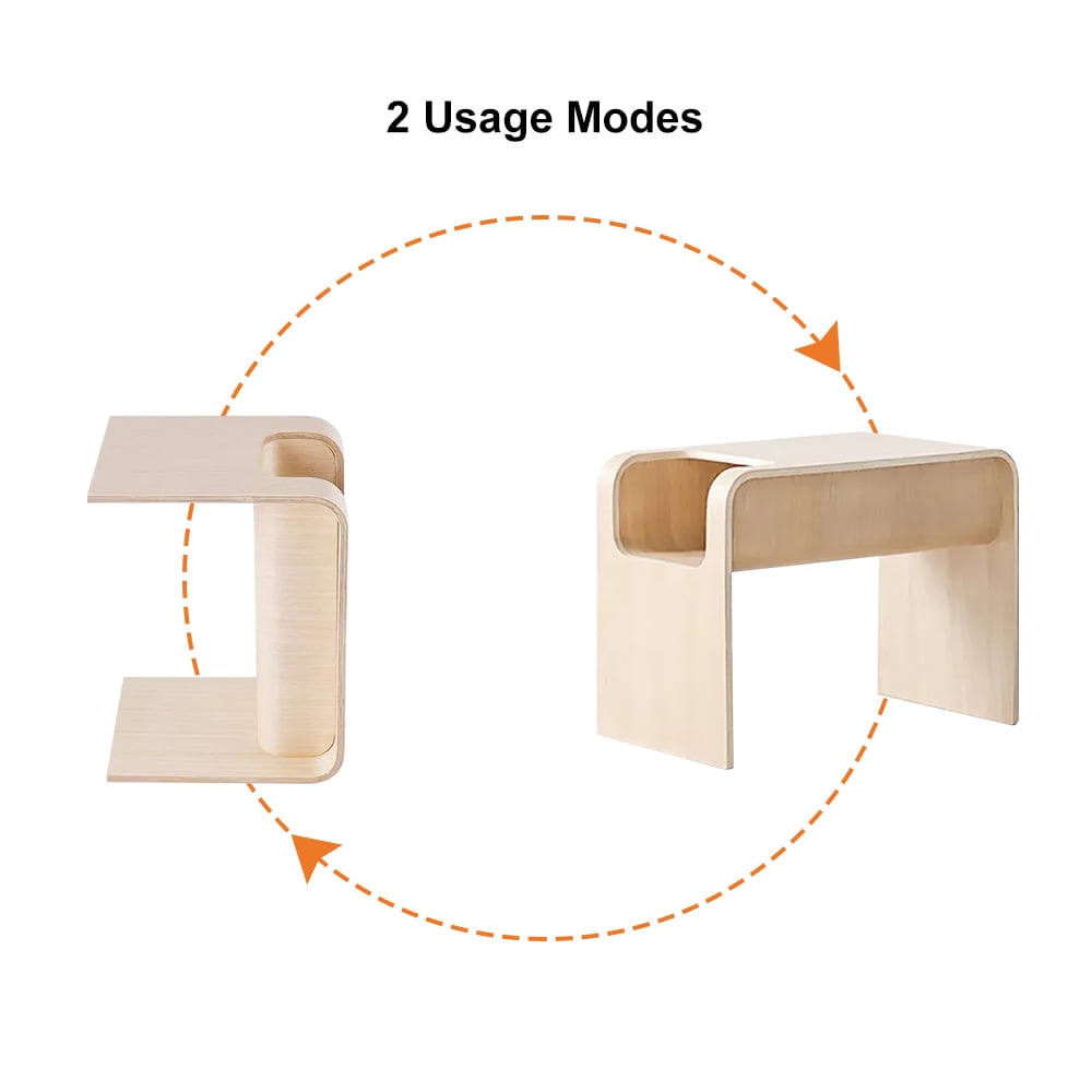 Avis Clients sur Table d'appoint convertible en bois naturel en forme de C avec rangement
