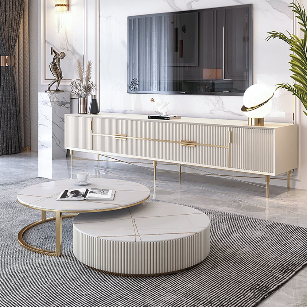 Customer Reviews for Round 2-Piece Nesting Set Sintered Stone Top Beige Coffee Table with Drawer