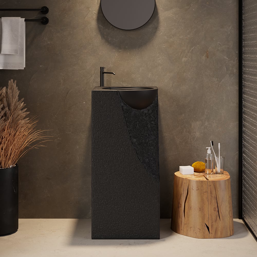 Customer Reviews for 870mm Japandi Tall Stone Resin Pedestal Basin with Rounded Basin Freestanding in Black