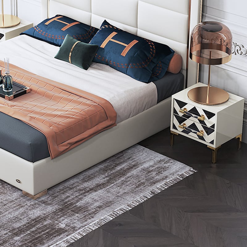 Customer Reviews for Waveo 2 Drawers Black & White Nightstand with Drawer Modern Bedside Table Gold Legs