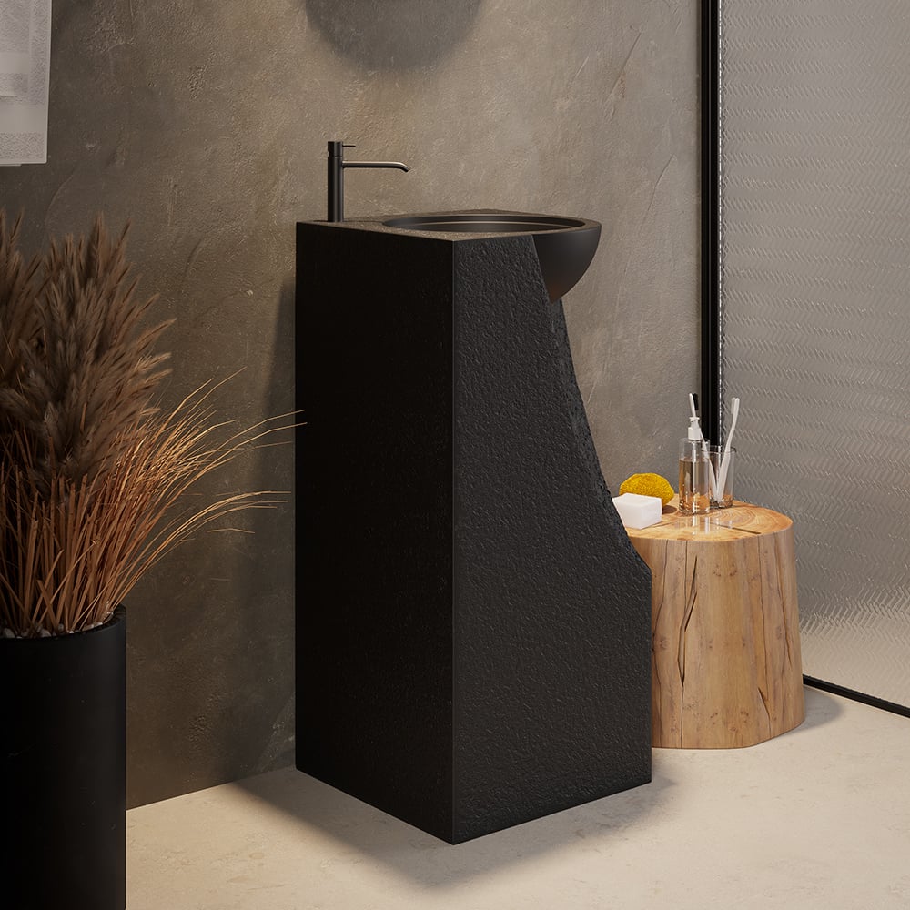 Customer Reviews for 870mm Japandi Tall Stone Resin Pedestal Basin with Rounded Basin Freestanding in Black
