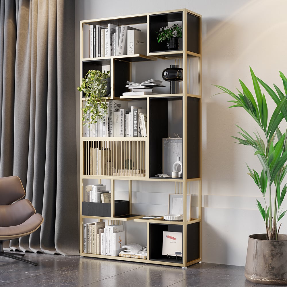 Questions and Answers for 2000mm Modern Geometric Bookshelf Black & Gold