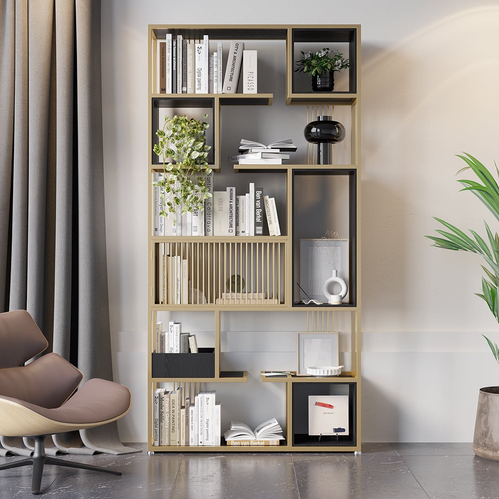 Questions and Answers for 2000mm Modern Geometric Bookshelf Black & Gold