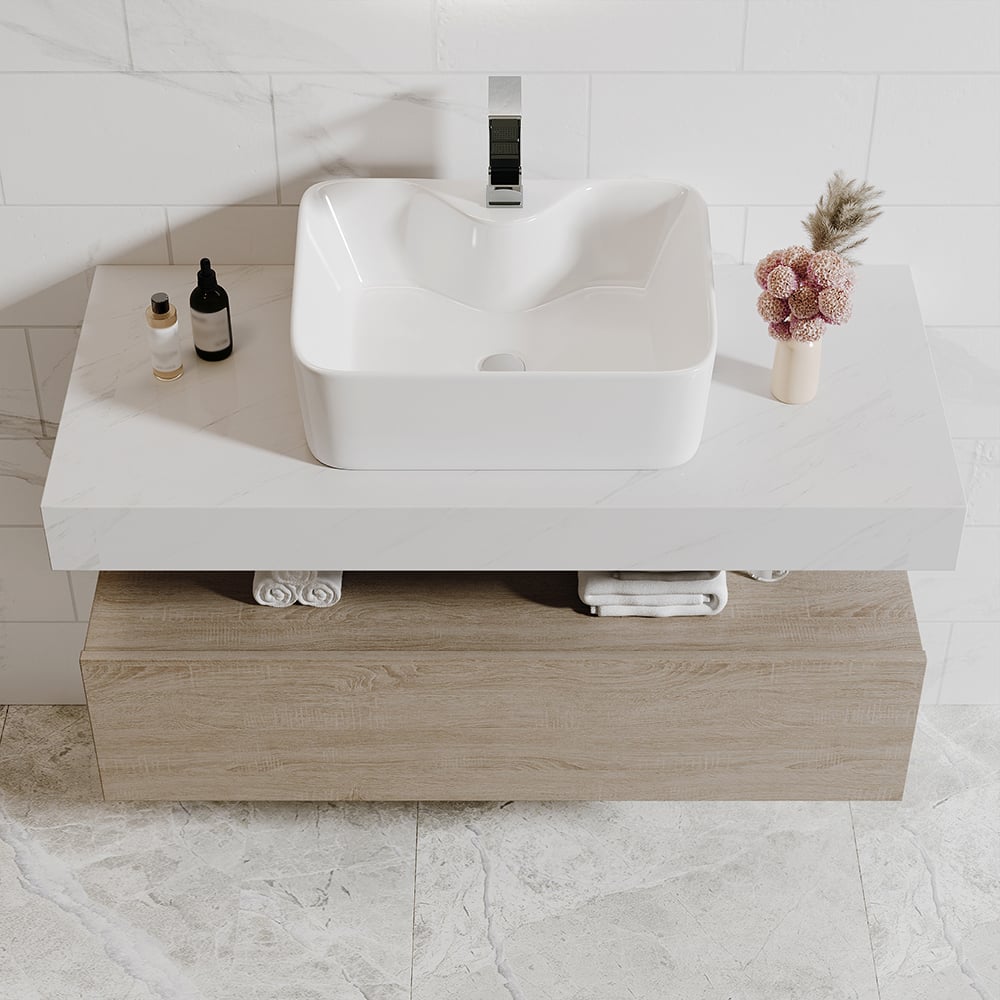 Klantrecensies voor Modena 100 cm zwevende enkele badkamerijdelheid met wastafel, blad van gesinterde steen