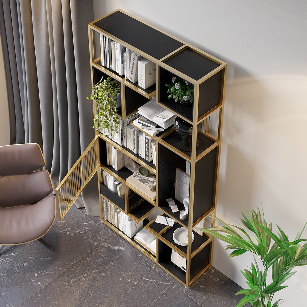 Questions and Answers for 2000mm Modern Geometric Bookshelf Black & Gold