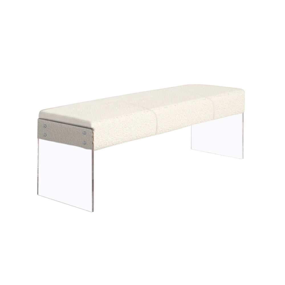 Questions and Answers for Modern White Bedroom Long Bench Boucle Tufted Bed Bench with Acrylic Base