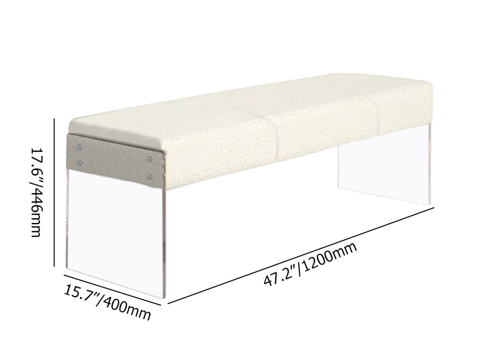 Questions and Answers for Modern White Bedroom Long Bench Boucle Tufted Bed Bench with Acrylic Base