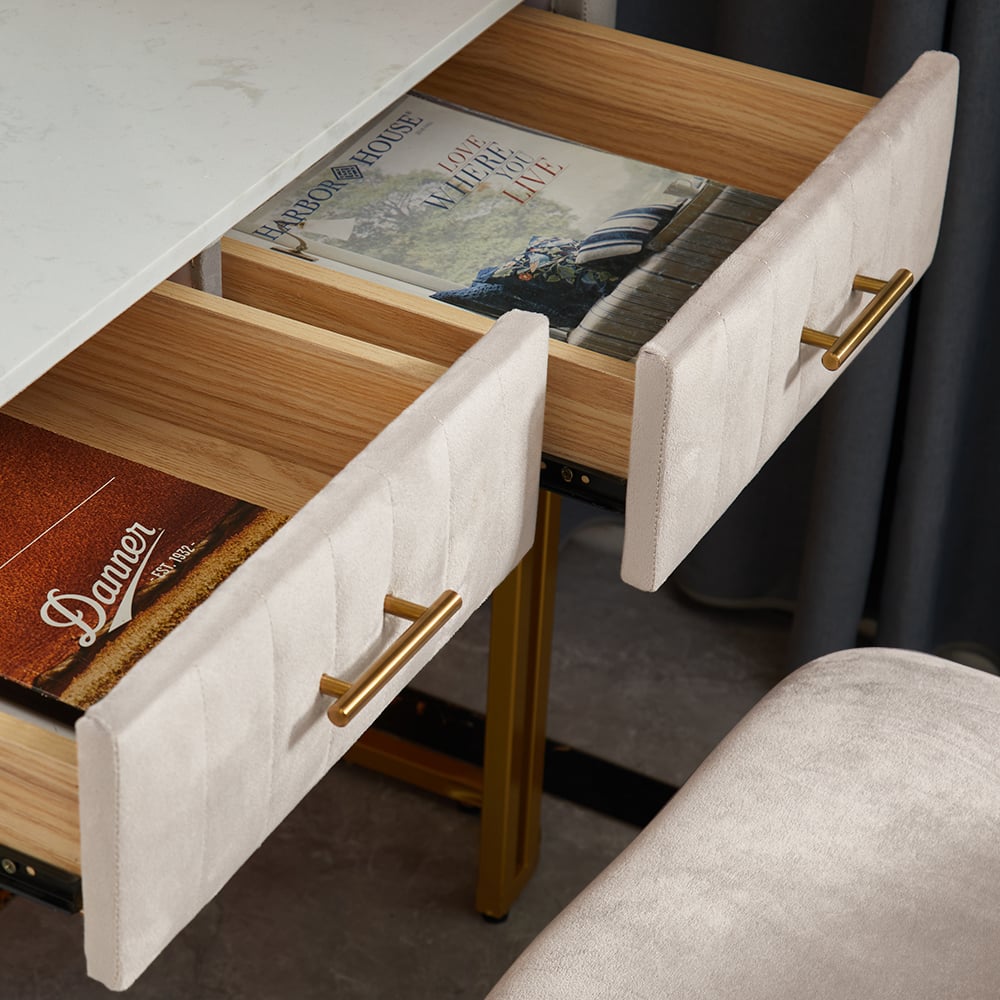 Customer Reviews for Modern White Velvet Makeup Vanity Table Expandable Dressing Table with Cabinet