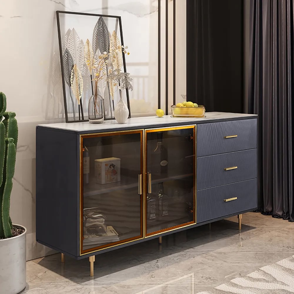 Questions and Answers for Cofab 59" Sideboard Sintered Stone Top Luxury Buffet Tempered Glass Doors in Large