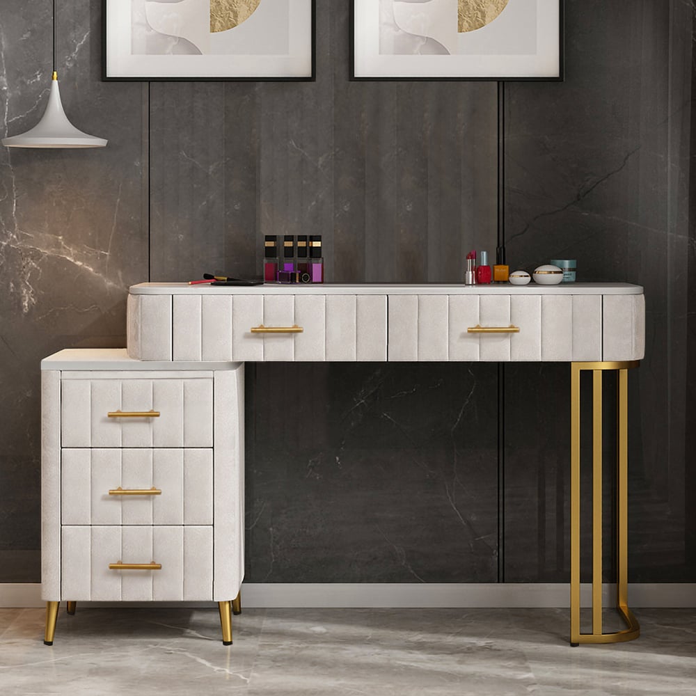 Customer Reviews for Modern White Velvet Makeup Vanity Table Expandable Dressing Table with Cabinet