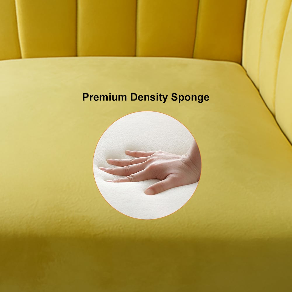 Questions and Answers for Yellow Velvet-upholstered Accent Chair with Right Side Armrest and Gold Legs