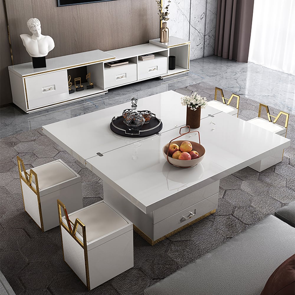 Customer Reviews for White Modern Lift Top Coffee Table Set with Storage & Stools Extendable Accent Table