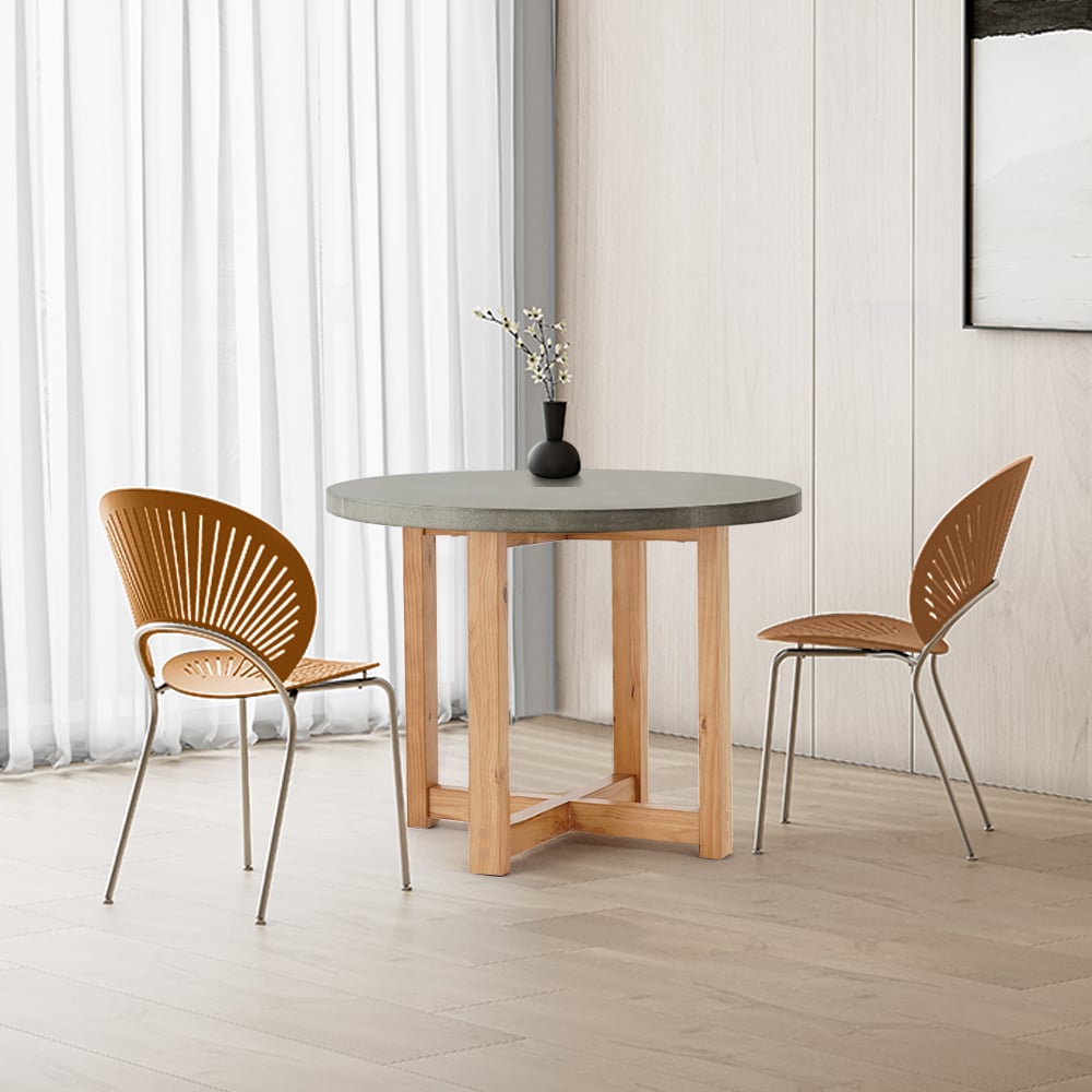 Questions and Answers for Japandi 800mm Concrete Grey Dining Table Small Round Wooden Tabletop
