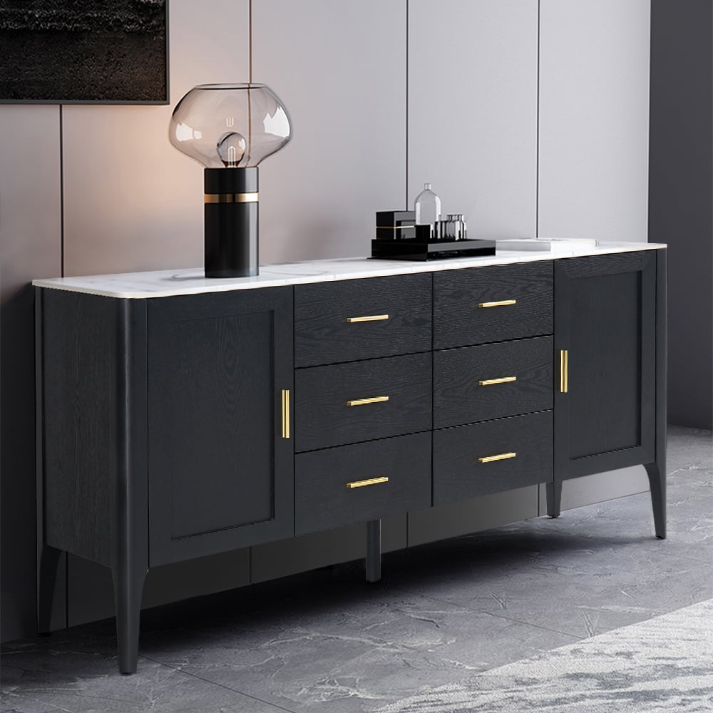 Questions and Answers for Modern Black Sideboard Buffet Sintered Stone Top Drawers&2 Doors Kitchen Cabinet