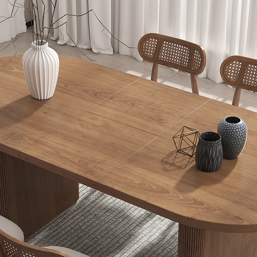 Ovale uitschuifbare eettafel Japandi in walnoot (1600-2000 mm), voor 4-6 personen|Homary DE