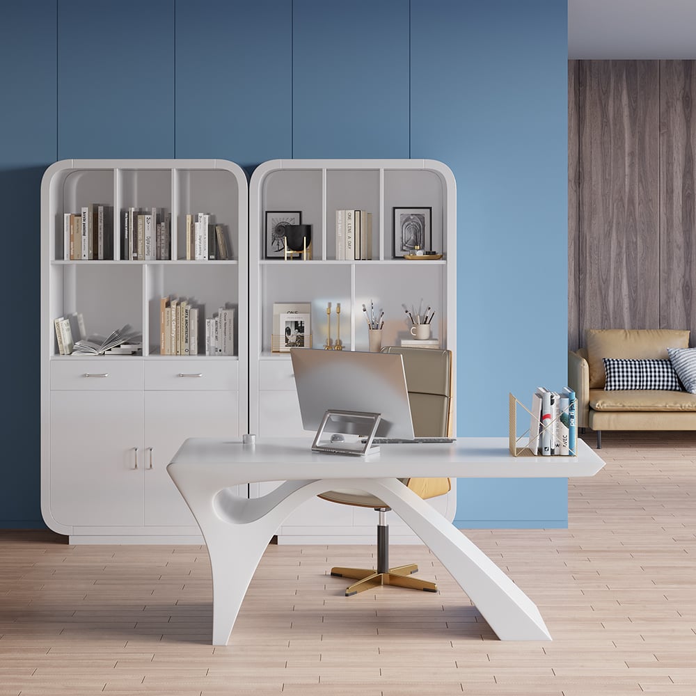 Avis Clients sur Bibliothèque blanche avec portes, étagère moderne avec tiroirs, 2010 mm