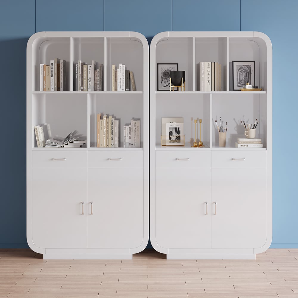 Avis Clients sur Bibliothèque blanche avec portes, étagère moderne avec tiroirs, 2010 mm