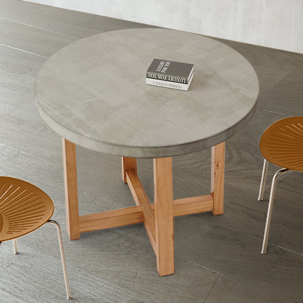 Questions and Answers for Japandi 800mm Concrete Grey Dining Table Small Round Wooden Tabletop