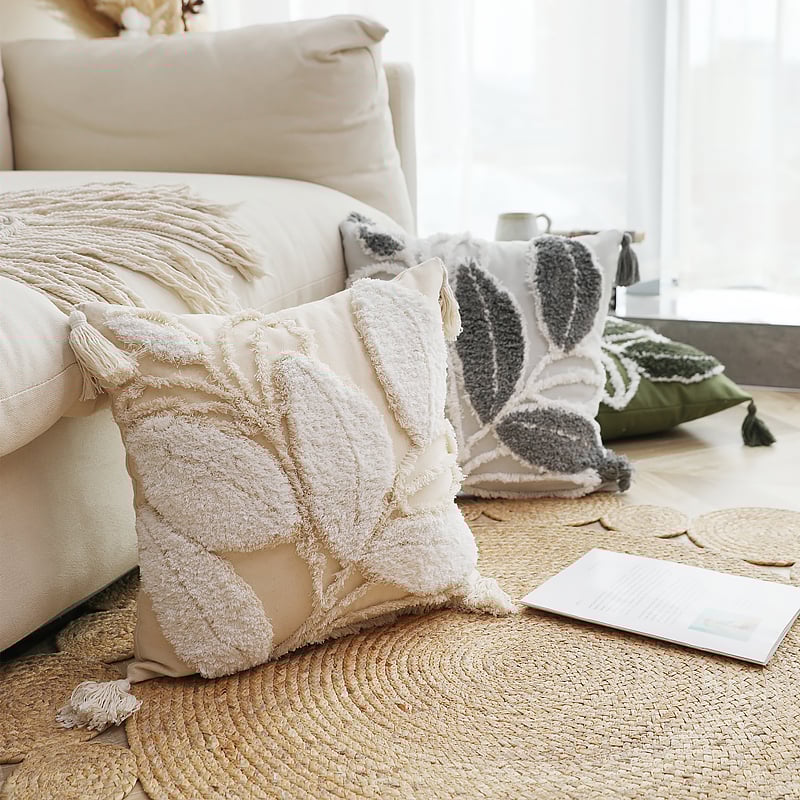 Questions and Answers for 450mm x 450mm Boho White Tassel Decorative Leaves Throw Pillow Cover Cushion Protector