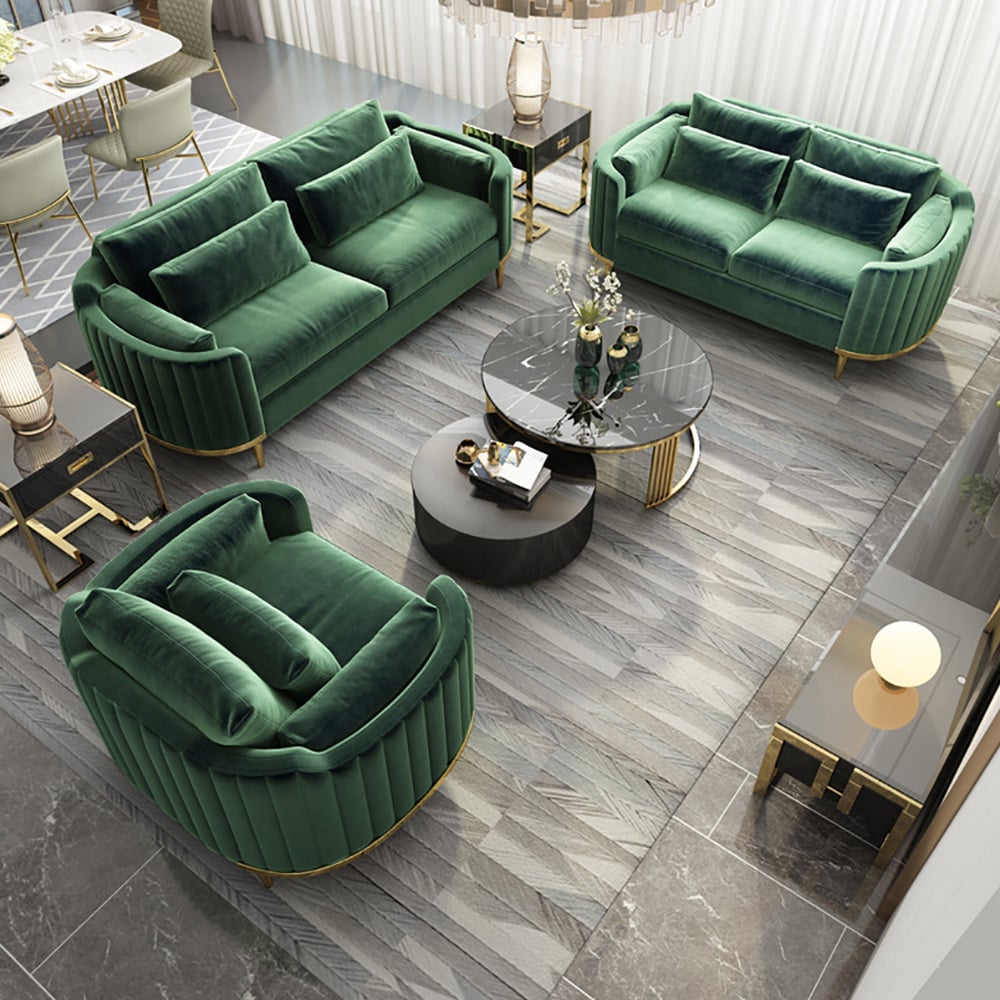 Customer Reviews for Modern Living Room Sets Green Velvet Upholstered Chair & Loveseat & Sofa 3 Pieces
