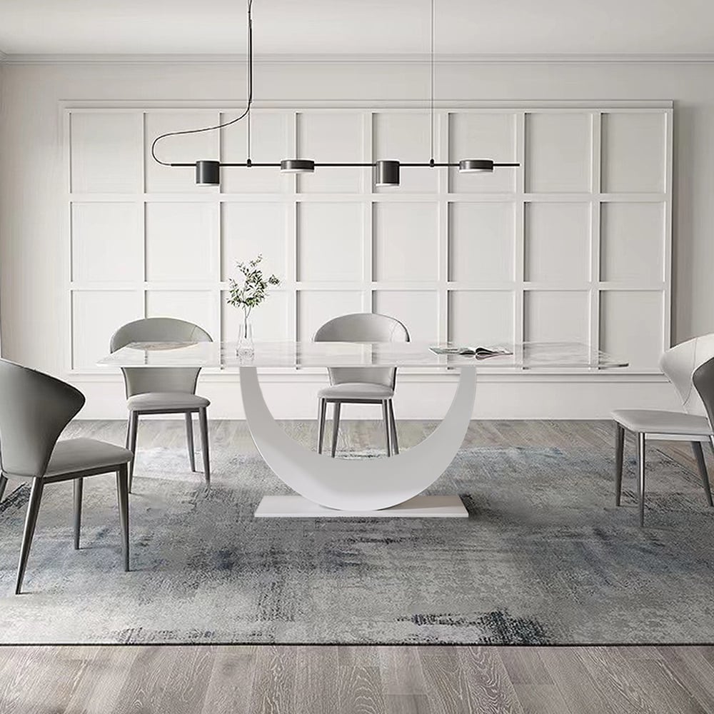 Customer Reviews for 1800mm White Faux Marble Dining Table for 8 Crescent Base Sintered Stone