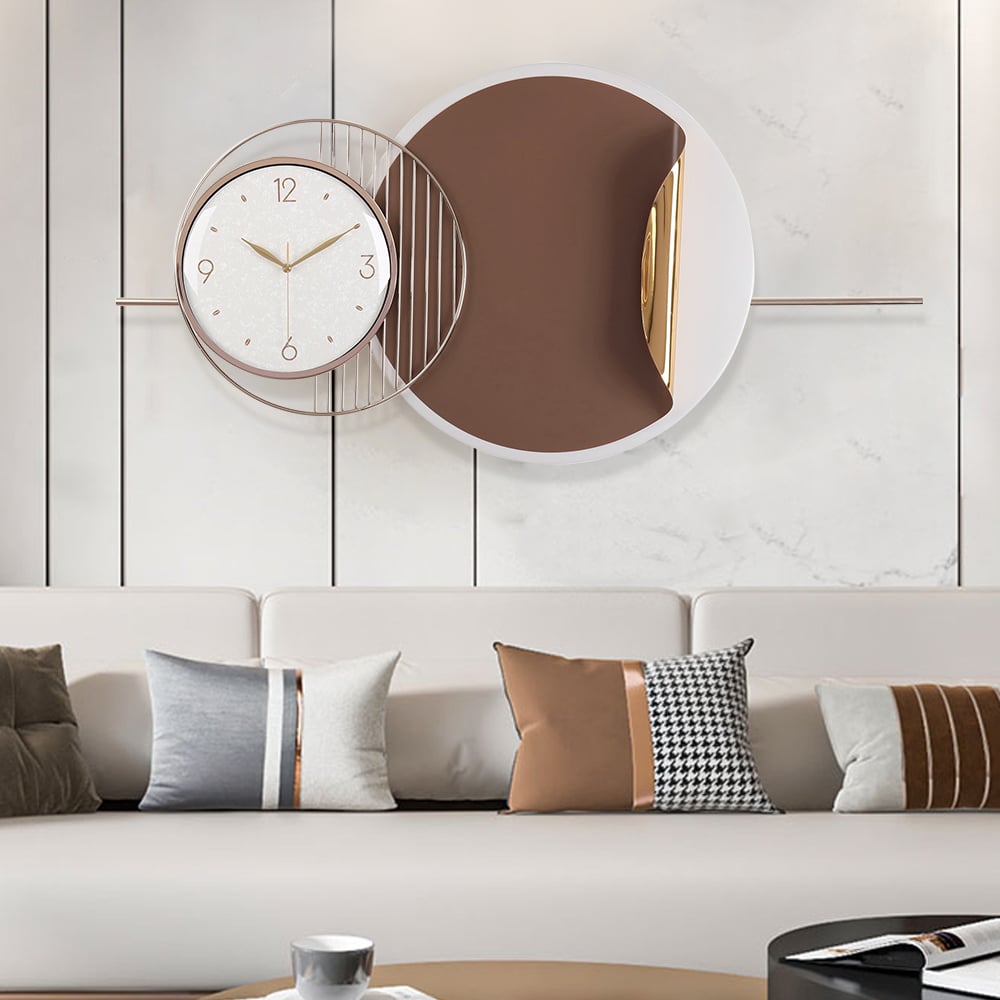 Vragen en antwoorden voor Moderne metalen grote wandklok ronde oversized decoratieve wandklokken in bruin