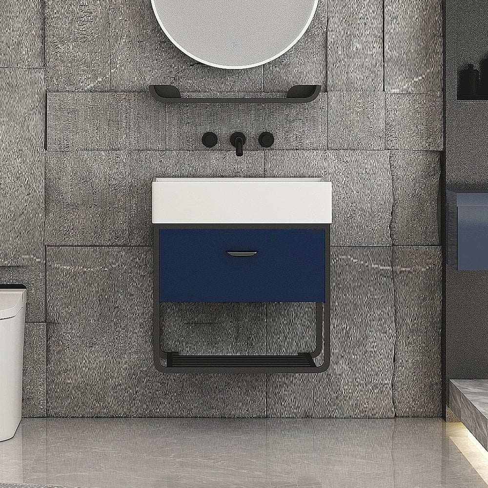 Questions and Answers for 600mm Blue Floating Bathroom Vanity Single Ceramic Undermount 1 Drawer 1 Shelf