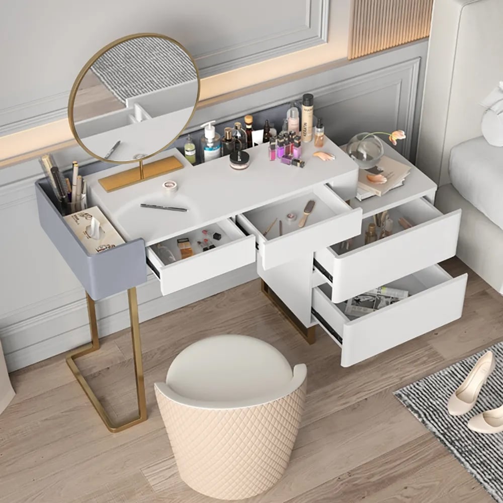 Avis Clients sur Table de maquillage blanche minimaliste de 1000 mm avec miroir à 2 tiroirs inclus