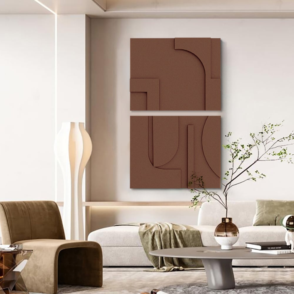 Customer Reviews for 2 Pieces Japandi Abstract Wood Wall Decor for Living Room 3D Hanging Art in Brown