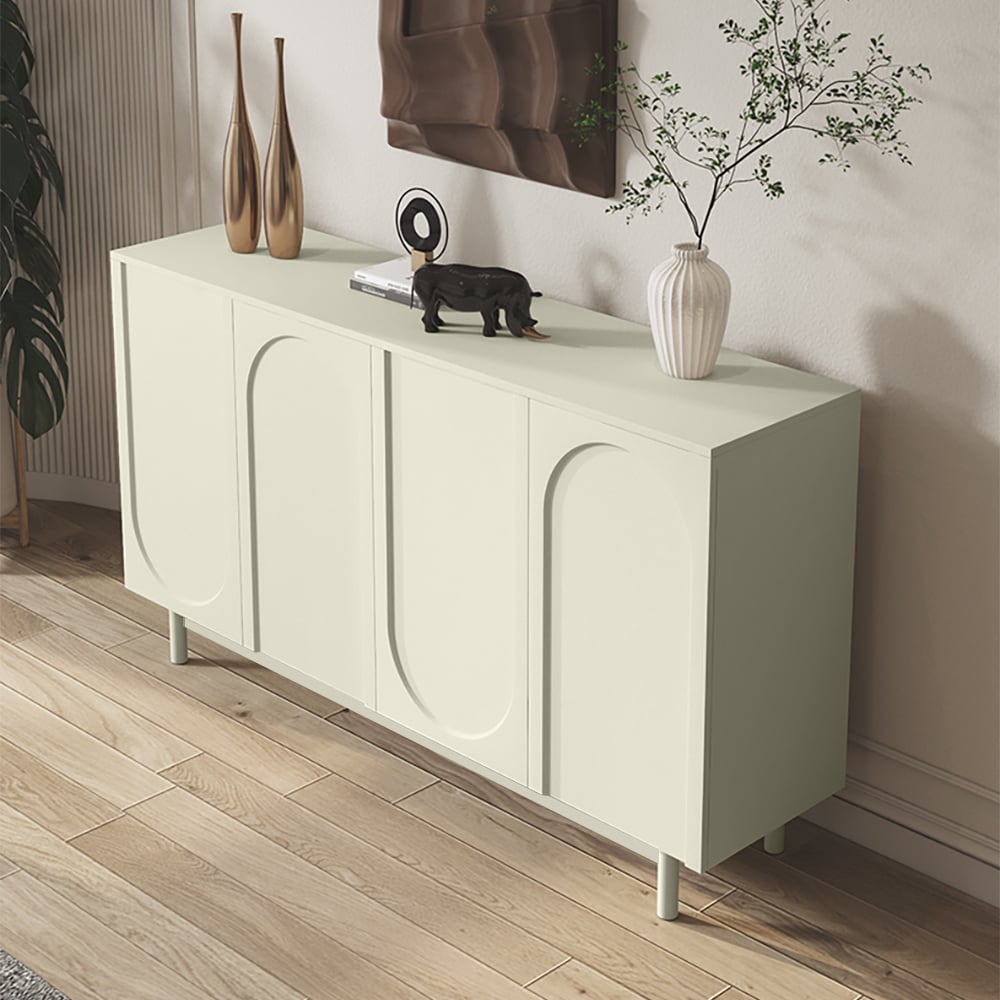 Avis Clients sur Buffet en arc blanc cassé Japandi avec crédence sculptée à 4 portes 1400 mm