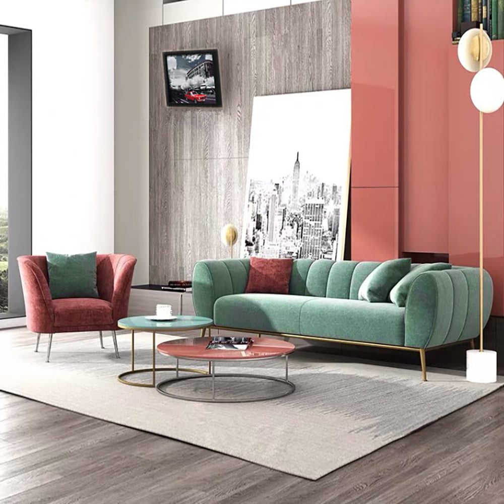 Customer Reviews for Modern Green Velvet Upholstered Sofa 3-Seater Sofa Gold Stainless Steel Base